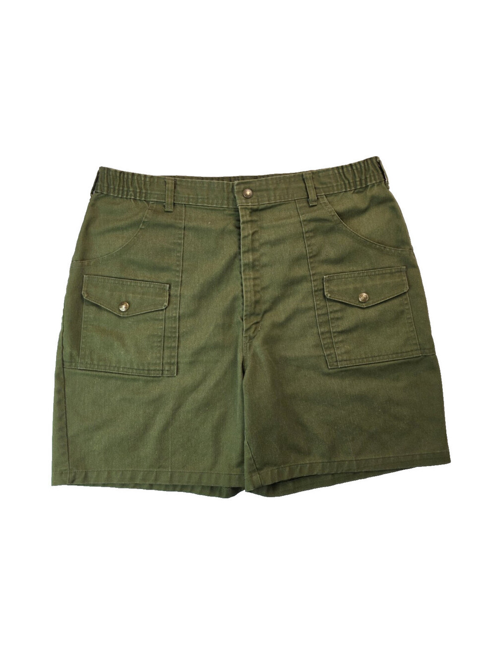 BSA Boy Scouts Vintage Olive Green Snap Pocket Cargo Hiking Shorts Mens Size 36